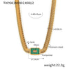 Wholesale 316L Stainless Steel And Glass Inlaid Geometric Square Necklace And Bracelet With Electroplating