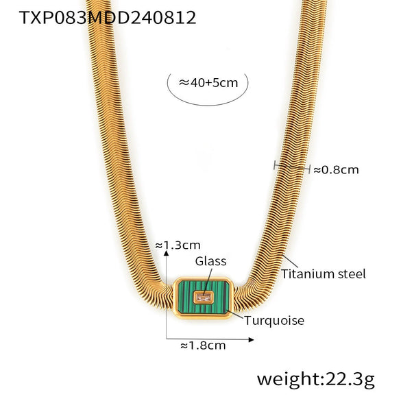 Wholesale 316L Stainless Steel And Glass Inlaid Geometric Square Necklace And Bracelet With Electroplating