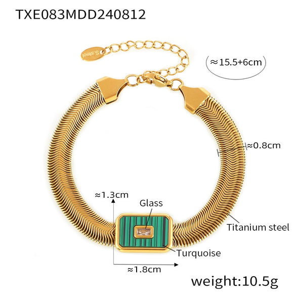 Wholesale 316L Stainless Steel And Glass Inlaid Geometric Square Necklace And Bracelet With Electroplating