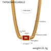 Wholesale 316L Stainless Steel And Glass Inlaid Geometric Square Necklace And Bracelet With Electroplating