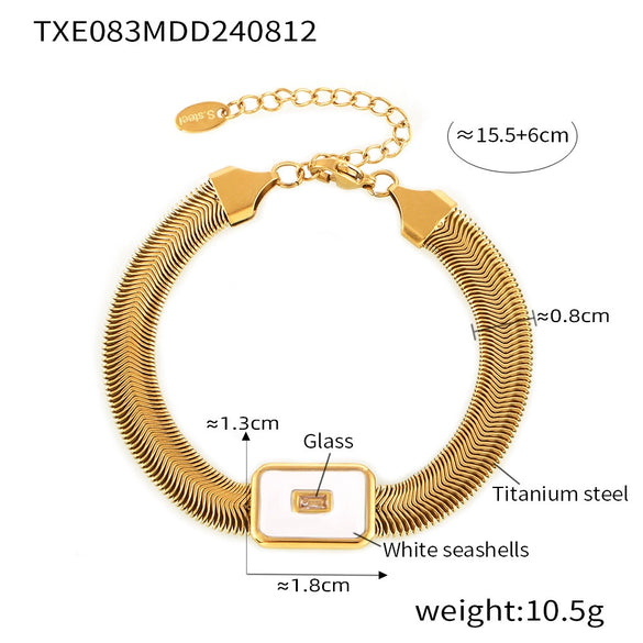 Wholesale 316L Stainless Steel And Glass Inlaid Geometric Square Necklace And Bracelet With Electroplating