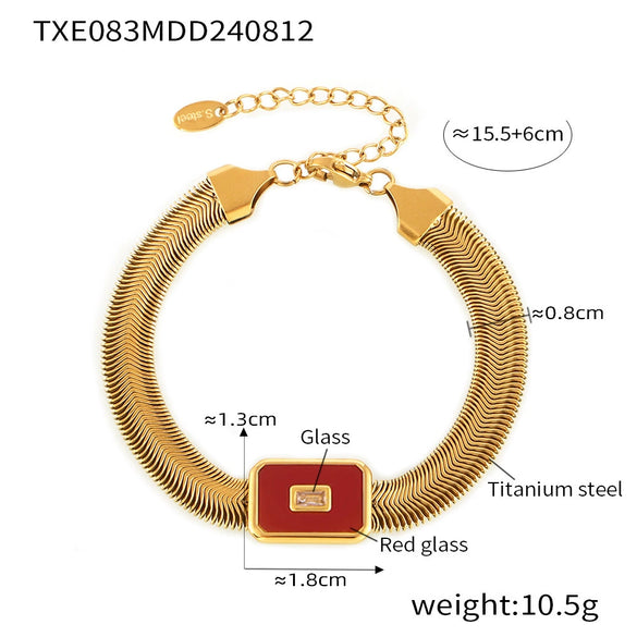 Wholesale 316L Stainless Steel And Glass Inlaid Geometric Square Necklace And Bracelet With Electroplating