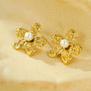 Wholesale Titanium Steel And Pearl Pentagonal Petals Vintage Earrings With Electroplating For Women