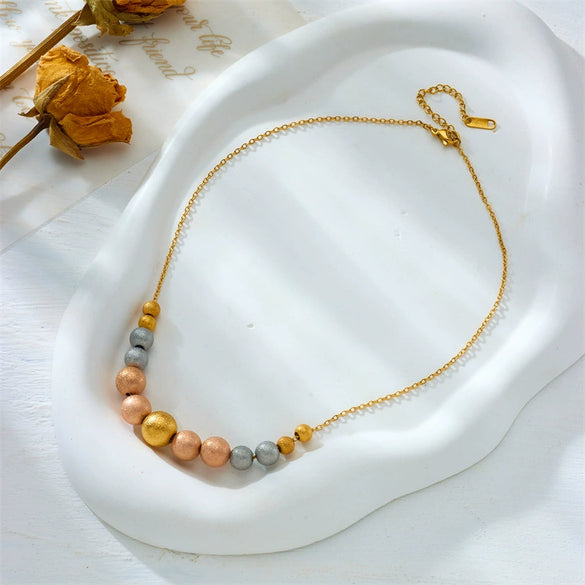 Wholesale Titanium Steel And Stainless Steel Beaded Chain Necklace Retro Geometric Electroplated Design For Women