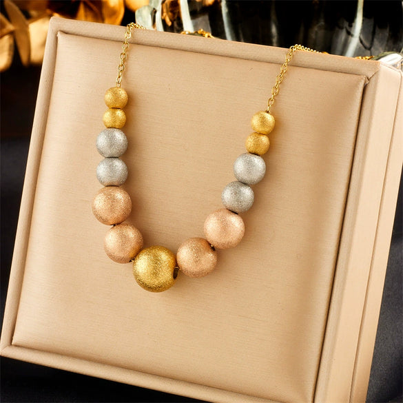 Wholesale Titanium Steel And Stainless Steel Beaded Chain Necklace Retro Geometric Electroplated Design For Women