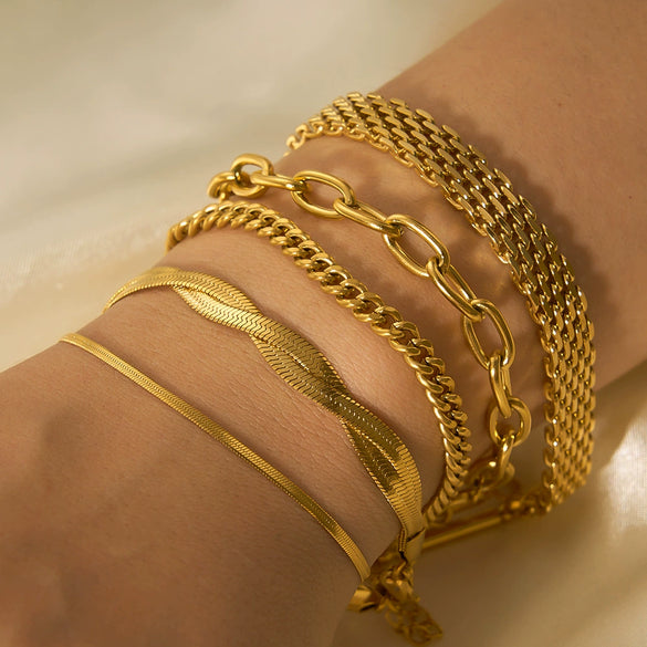 Wholesale Titanium Steel And Stainless Steel Bracelet With Geometric Style Cuban And Flat Snake Chain Women's Light Luxury High End Unisex Accessories