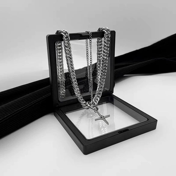 Wholesale Titanium Steel And Stainless Steel Cross Necklace With Letters Numbers Text Pattern Hip Hop Style Cuban Chain Pendant For Men And Women