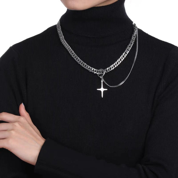 Wholesale Titanium Steel And Stainless Steel Cross Necklace With Letters Numbers Text Pattern Hip Hop Style Cuban Chain Pendant For Men And Women