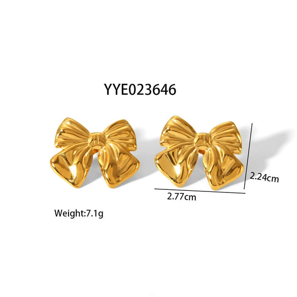 Wholesale Titanium Steel And Stainless Steel Earrings With Bow Design And Pvd Furnace Real Gold Electroplating For Women