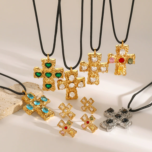 Wholesale Titanium Steel And Stainless Steel Geometric Cross Pendant Necklace For Women With Electroplating
