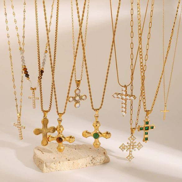 Wholesale Titanium Steel And Stainless Steel Geometric Cross Pendant Necklace For Women With Electroplating