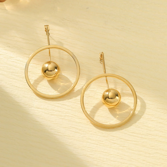 Wholesale Titanium Steel And Stainless Steel Geometric Hollow Large Circle Ball Earrings For Women Electroplated Fashion Style