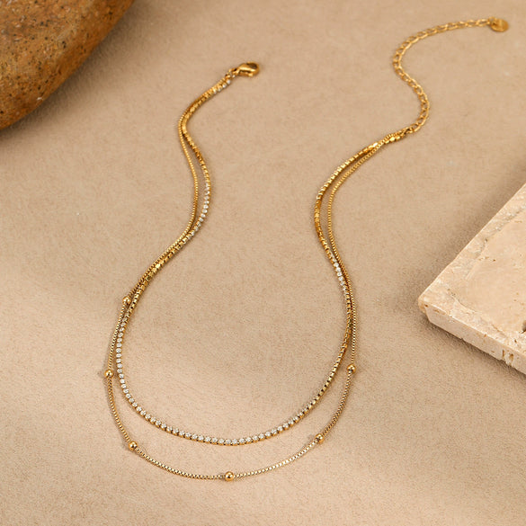 Wholesale Titanium Steel And Stainless Steel Geometric Mini Double Layer Clavicle Necklace With Electroplating Simple Cold Style For Women