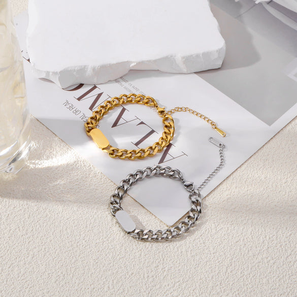 Wholesale Titanium Steel And Stainless Steel Geometric Style Electroplated Heavy Industry Thick Chain Bracelet For Women And Unisex
