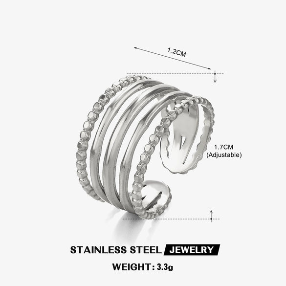Wholesale Titanium Steel And Stainless Steel Geometric Style Open Adjustable Ring For Women 18K Gold Plated