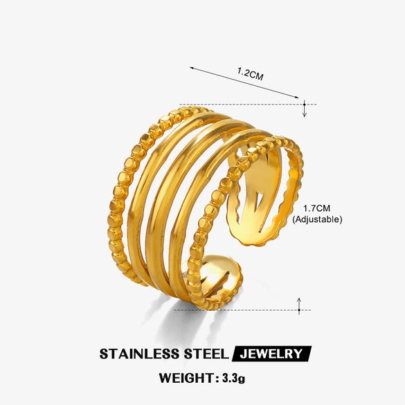 Wholesale Titanium Steel And Stainless Steel Geometric Style Open Adjustable Ring For Women 18K Gold Plated