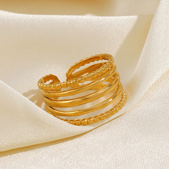 Wholesale Titanium Steel And Stainless Steel Geometric Style Open Adjustable Ring For Women 18K Gold Plated