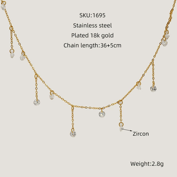 Wholesale Titanium Steel And Stainless Steel Geometric Zircon Necklace For Women With Electroplating