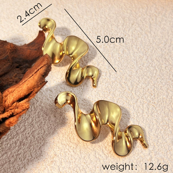 Wholesale Titanium Steel And Stainless Steel Irregular Wave And Heart Shape Earrings With Electroplating Light Luxury Style