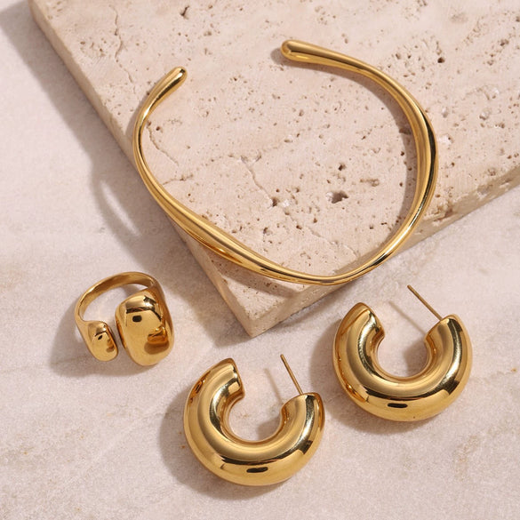 Wholesale Titanium Steel And Stainless Steel Jewelry Set With Geometric Design And Electroplating For Women