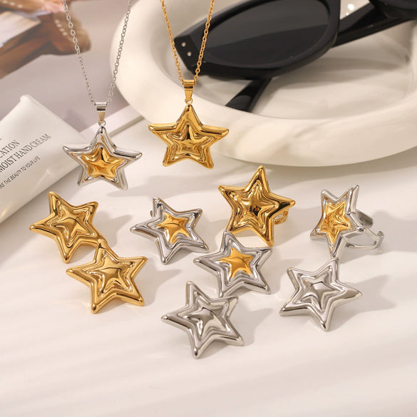 Wholesale Titanium Steel And Stainless Steel Jewelry With Five Pointed Star Pattern Inlay And Vacuum Plating For Women