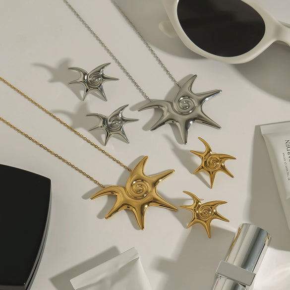 Wholesale Titanium Steel And Stainless Steel Jewelry With Geometric Style Electroplated Necklace And Earrings For Women