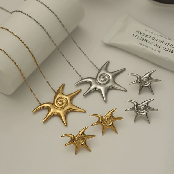 Wholesale Titanium Steel And Stainless Steel Jewelry With Geometric Style Electroplated Necklace And Earrings For Women