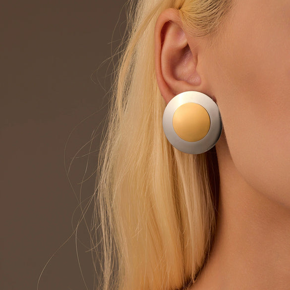 Wholesale Titanium Steel And Stainless Steel 18K Gold Plated Round Earrings Minimalist Style