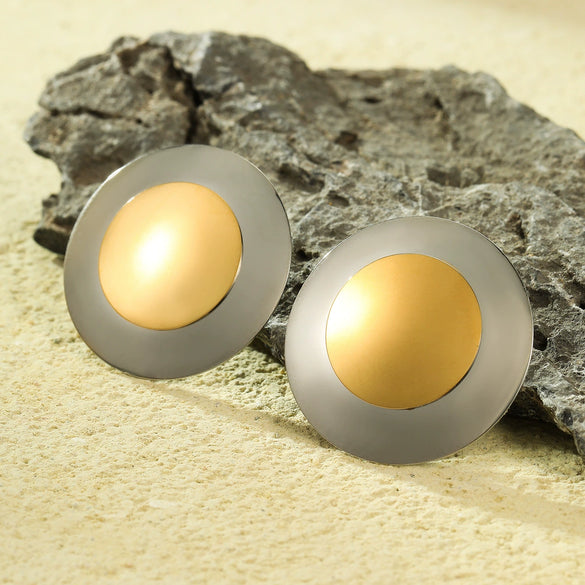 Wholesale Titanium Steel And Stainless Steel 18K Gold Plated Round Earrings Minimalist Style