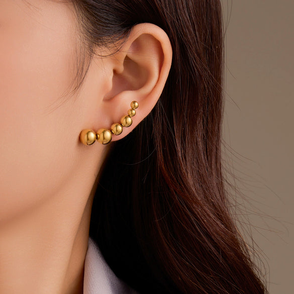 Wholesale Titanium Steel And Stainless Steel 18K Vintage Exaggerated Curved Round Bead Earrings With Electroplating