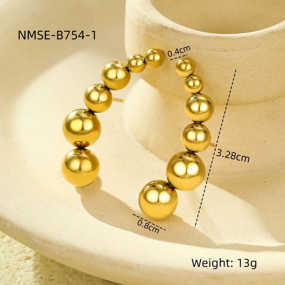 Wholesale Titanium Steel And Stainless Steel 18K Vintage Exaggerated Curved Round Bead Earrings With Electroplating