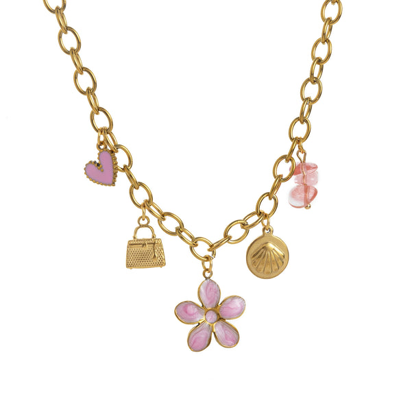 Wholesale Titanium Steel And Stainless Steel Love Flower Fruit Pendant Necklace With Geometric Pattern And Electroplating For Women