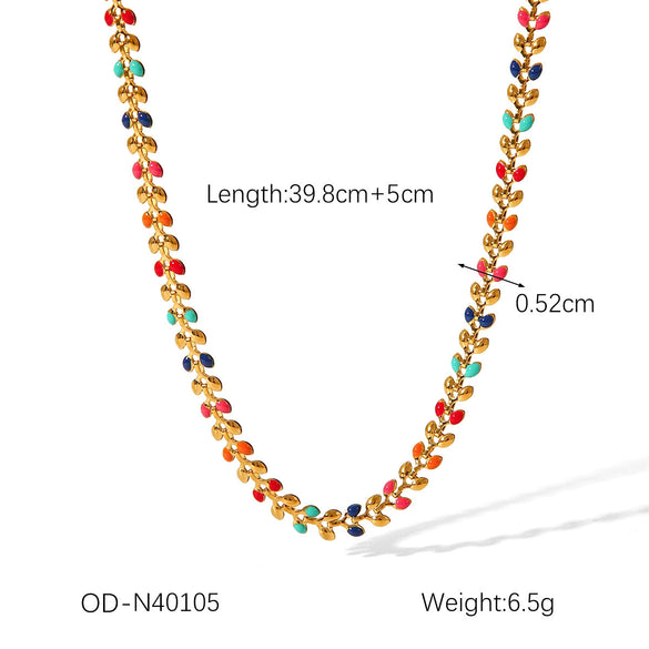 Wholesale Titanium Steel And Stainless Steel Necklace And Bracelet With Oil Drop Design Daisy And Butterfly And Olive Leaf Patterns Vacuum Plated And Handmade Chain For Women