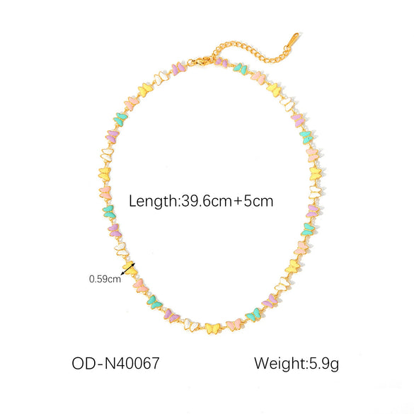 Wholesale Titanium Steel And Stainless Steel Necklace And Bracelet With Oil Drop Design Daisy And Butterfly And Olive Leaf Patterns Vacuum Plated And Handmade Chain For Women