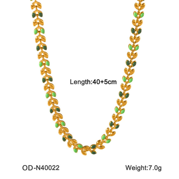 Wholesale Titanium Steel And Stainless Steel Necklace And Bracelet With Oil Drop Design Daisy And Butterfly And Olive Leaf Patterns Vacuum Plated And Handmade Chain For Women