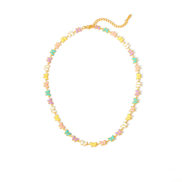 Wholesale Titanium Steel And Stainless Steel Necklace And Bracelet With Oil Drop Design Daisy And Butterfly And Olive Leaf Patterns Vacuum Plated And Handmade Chain For Women