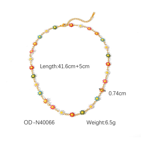 Wholesale Titanium Steel And Stainless Steel Necklace And Bracelet With Oil Drop Design Daisy And Butterfly And Olive Leaf Patterns Vacuum Plated And Handmade Chain For Women
