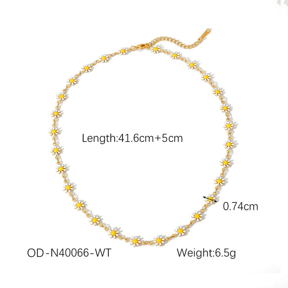 Wholesale Titanium Steel And Stainless Steel Necklace And Bracelet With Oil Drop Design Daisy And Butterfly And Olive Leaf Patterns Vacuum Plated And Handmade Chain For Women