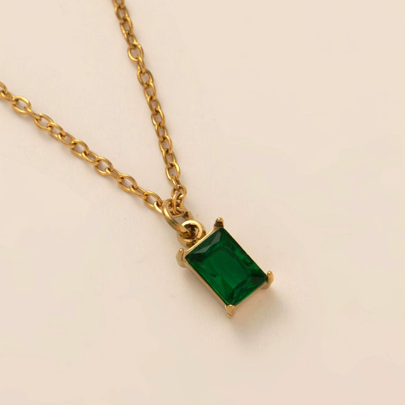 Wholesale Titanium Steel And Stainless Steel Retro Geometric Ochain Necklace With December Birthstone Pendant Plated In 18K Gold Color Unisex