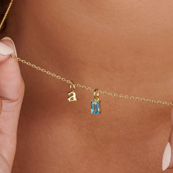 Wholesale Titanium Steel And Stainless Steel Retro Geometric Ochain Necklace With December Birthstone Pendant Plated In 18K Gold Color Unisex
