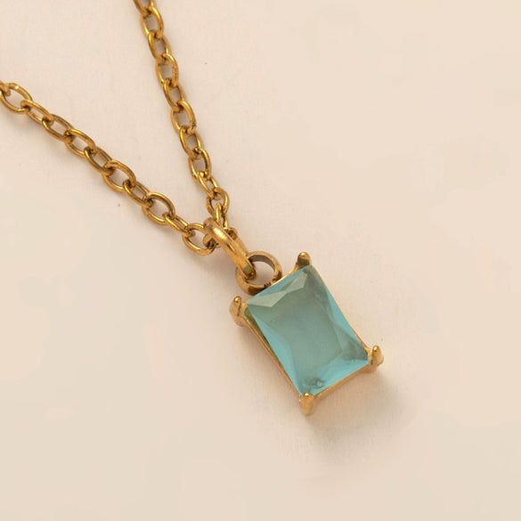 Wholesale Titanium Steel And Stainless Steel Retro Geometric Ochain Necklace With December Birthstone Pendant Plated In 18K Gold Color Unisex