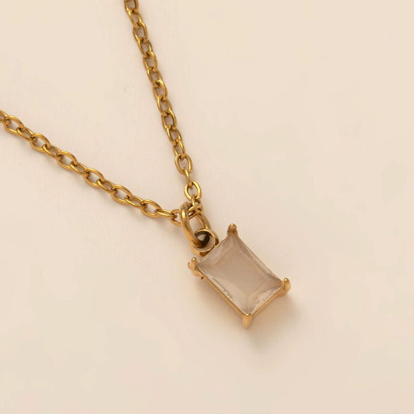 Wholesale Titanium Steel And Stainless Steel Retro Geometric Ochain Necklace With December Birthstone Pendant Plated In 18K Gold Color Unisex