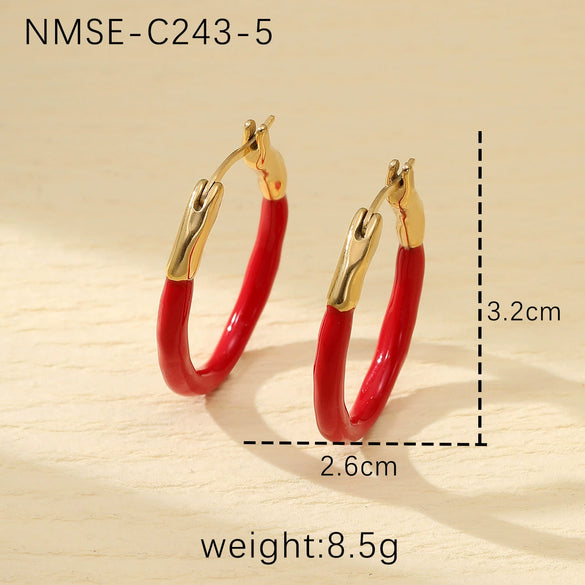 Wholesale Titanium Steel And Stainless Steel Retro Geometric Round Earrings With Oil Dropping Design And Electroplating Treatment For Women