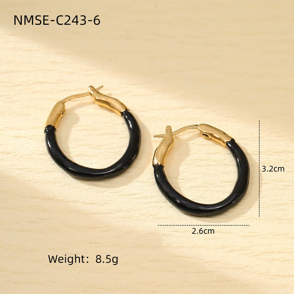 Wholesale Titanium Steel And Stainless Steel Retro Geometric Round Earrings With Oil Dropping Design And Electroplating Treatment For Women
