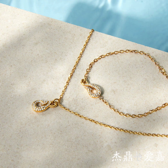 Wholesale Titanium Steel And Stainless Steel Rhinestone Fish Hook Marine Jewelry Necklace And Bracelet Set For Women With Electroplating