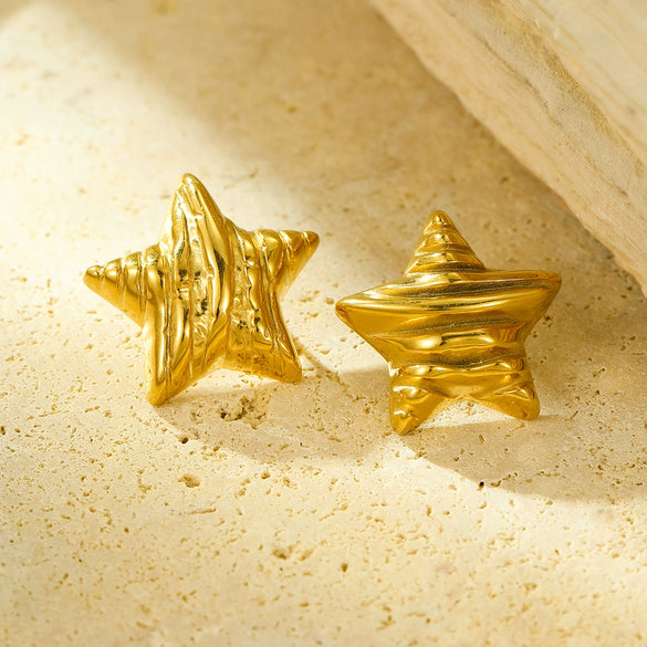 Wholesale Titanium Steel And Stainless Steel Star Fold Texture Fashion Electroplated Earrings