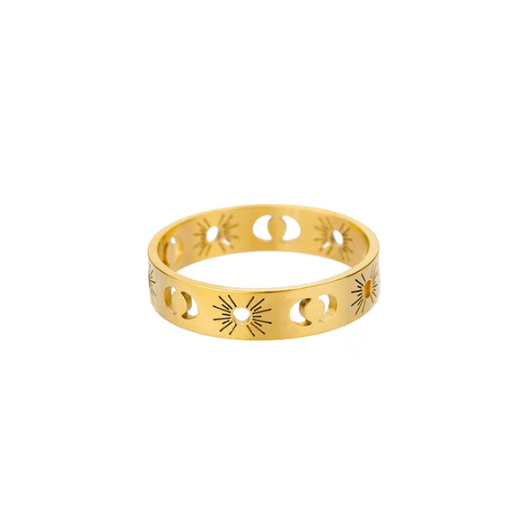 Wholesale Titanium Steel And Stainless Steel Unisex Couple Ring With Sun Hollow Crescent Interlaced Design And Electroplating