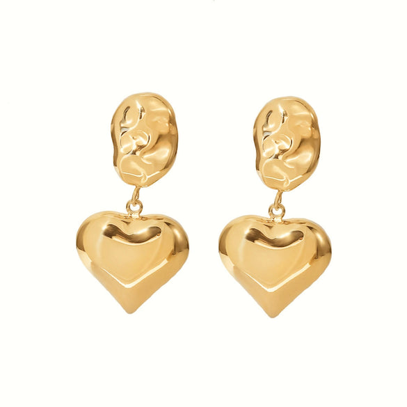 Wholesale Titanium Steel And Stainless Steel Women's High Polished 14K Gold Plated Electroplated Irregular Heart Shape Geometric Pendant Earrings