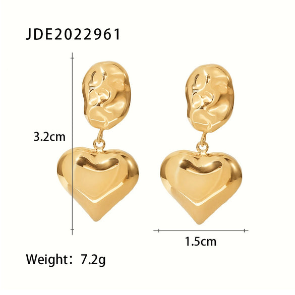 Wholesale Titanium Steel And Stainless Steel Women's High Polished 14K Gold Plated Electroplated Irregular Heart Shape Geometric Pendant Earrings