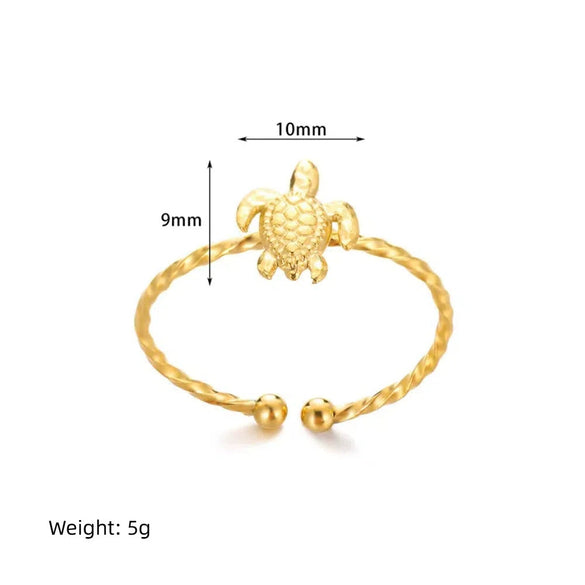 Wholesale Titanium Steel Animal Zodiac Cartoon Characters Electroplated Golden Turtle Ring For Unisex